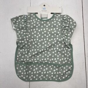 Cloud Island Green White Flower Short Sleeve Bib Baby Size 6m+ Machine Washable